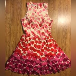 Maggy London White & Red Embroidered Floral Dress Size 8 Fit & Flare NWOT